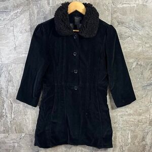Frenchi 90s black velvet coat with faux fur collar Woman's Large #goth #whimsy
